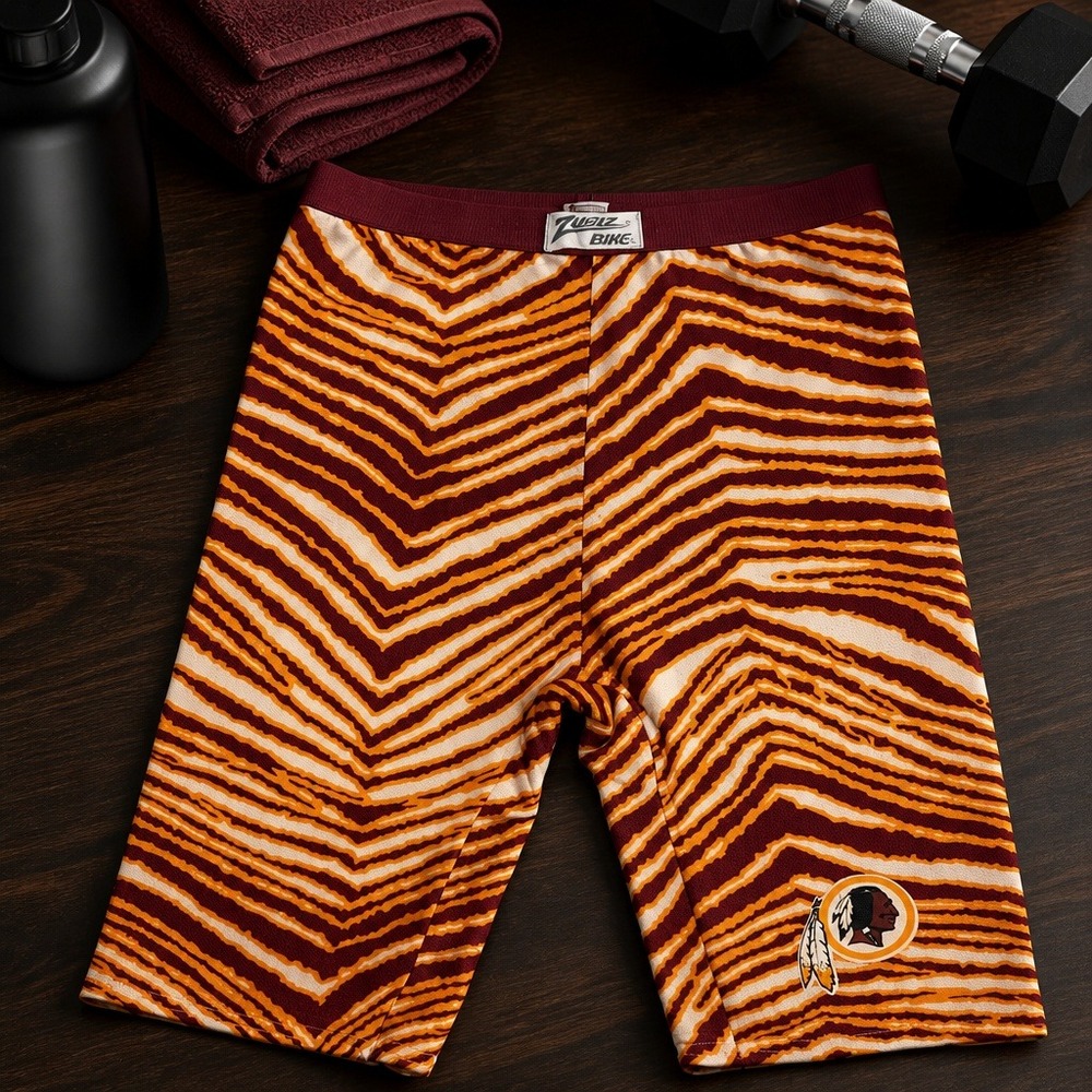 Vintage Zubaz Bike‎ Washington Redskins Zebra Print Compression Shorts Large NFL